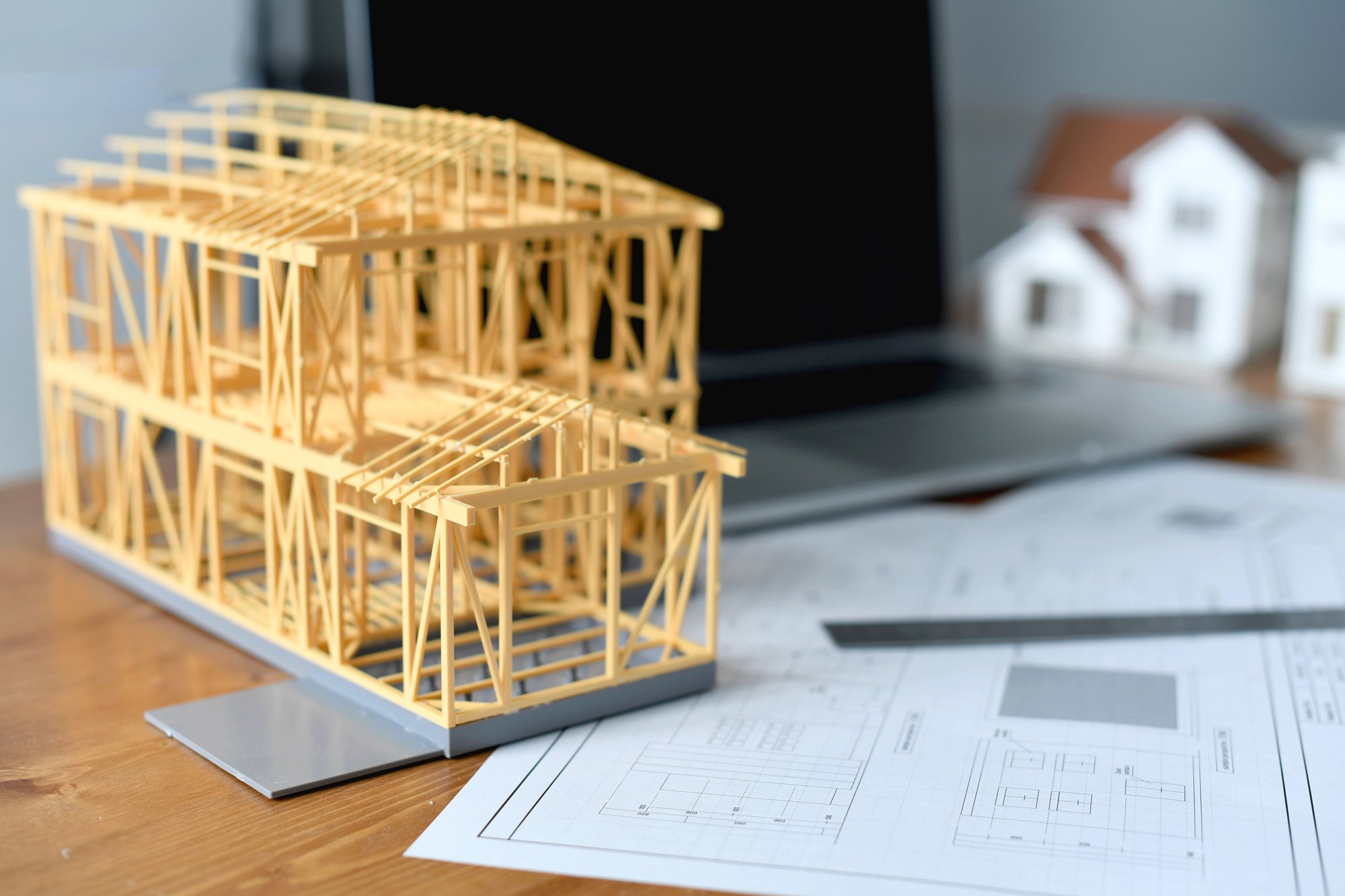 建築模型と建築図面のイメージ